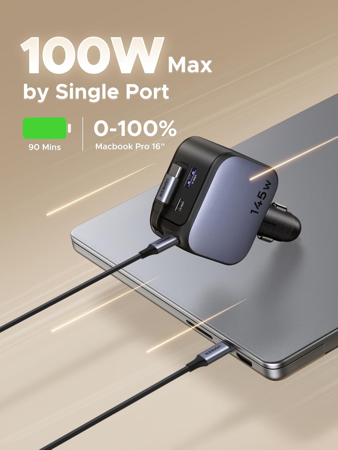 Fast Charging Cable - Carregador de carro retrátil UGREEN 145W