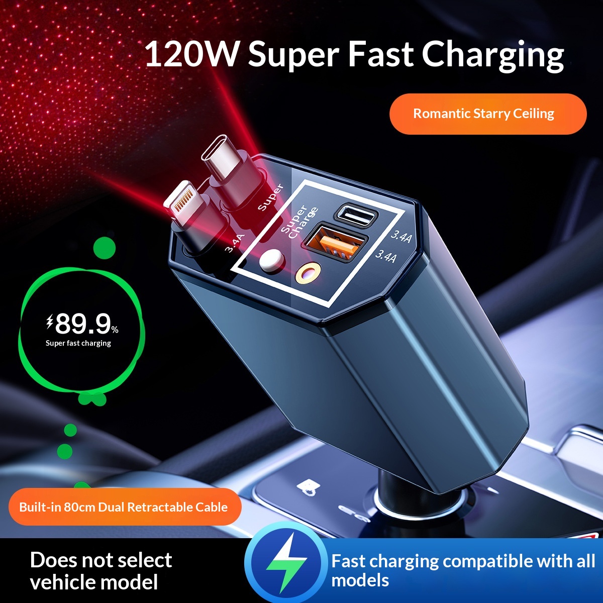 Carregador de Carro 120W com C - Fast Charging Cable avaliação e preço